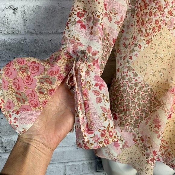 Vintage Y2K Reitmans Sheer Floral Bell Sleeve Boho Blouse Tunic Top - Picture 5 of 14